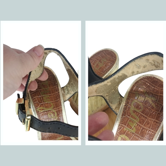 Sam Edelman Women Shoe #Clay Wedge Size 8.5 Textured Heel Black & Brown Leather - Picture 9 of 16